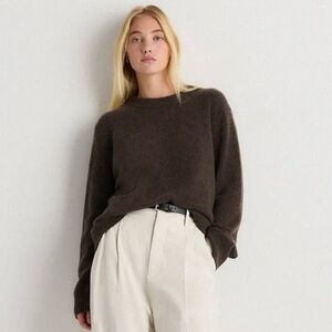 NWT QUINCE Mongolian Cashmere Oversized Crewneck Sweater Heather Truffle Brown L